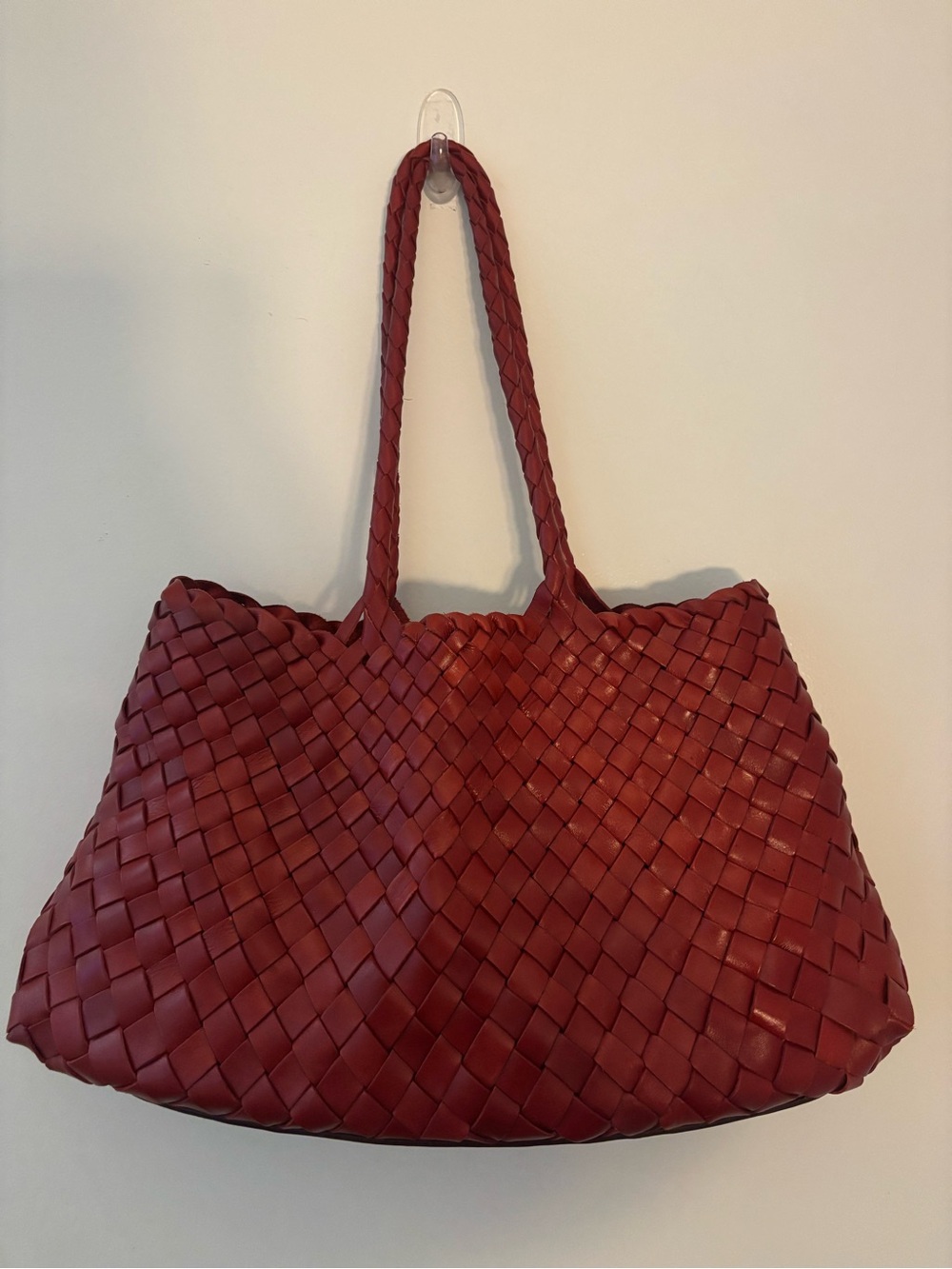 Woven Leather Tote Bag in Red